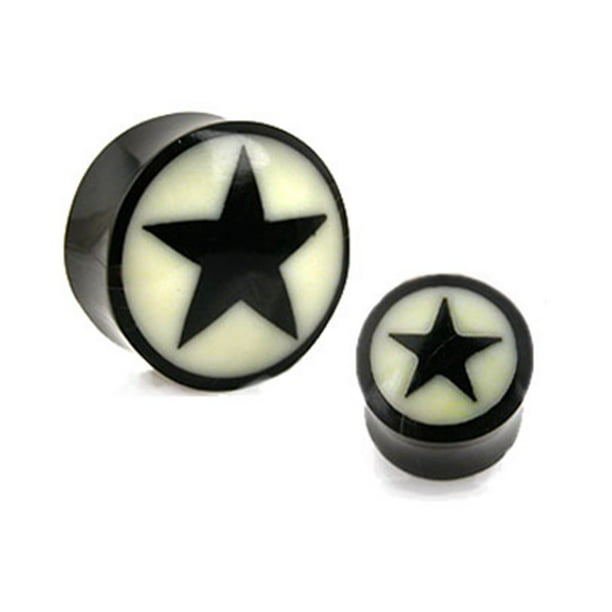 Pair Organic Horn Five Black Stars Saddle Ear Plugs Earringss Gauges